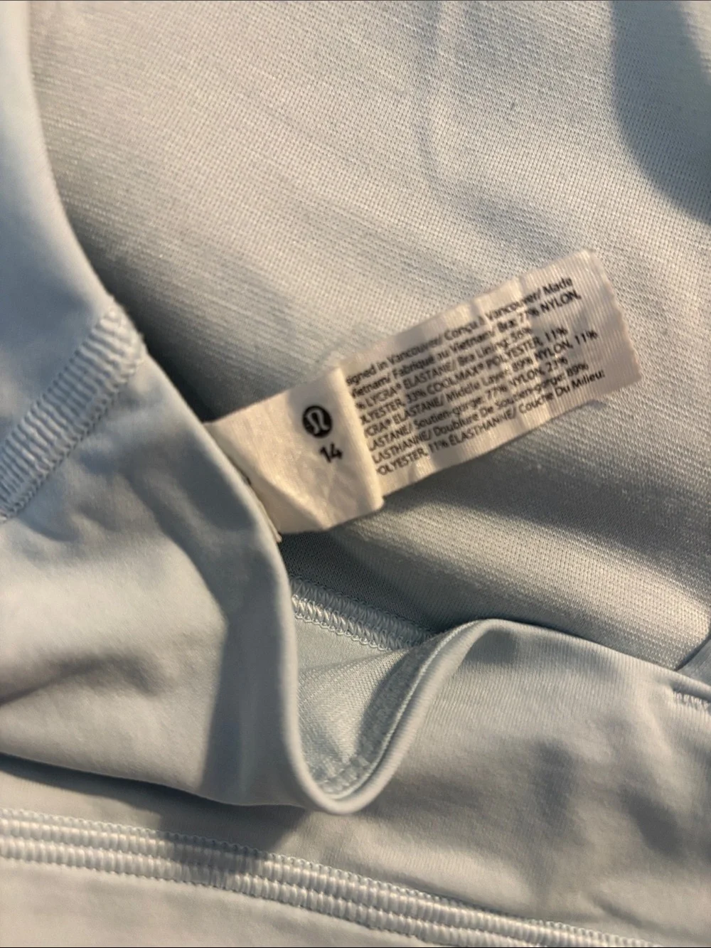 Lululemon Energy Bra Long Line, Powder Blue, Size 14